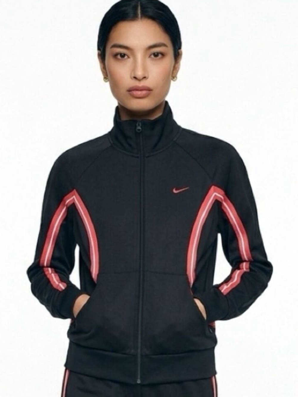 Vintage Y2K Nike full zip Black Track Jacket with red Stripe Accents size S